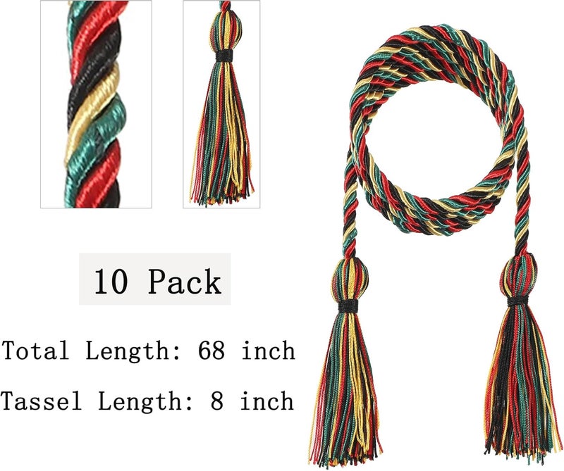 D DODOU 10 Pieces Graduation Cords Polyester Graduation Honor Braided Cords with Sewing Tassels for Bachelor, Master, Doctor 68" Long (Black Red Green Gold) - Image 3